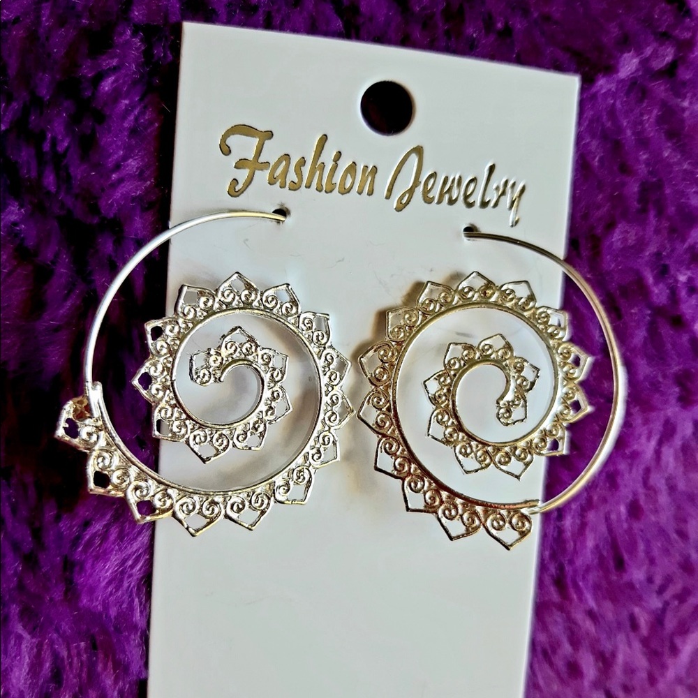 Silver heart spiral earrings